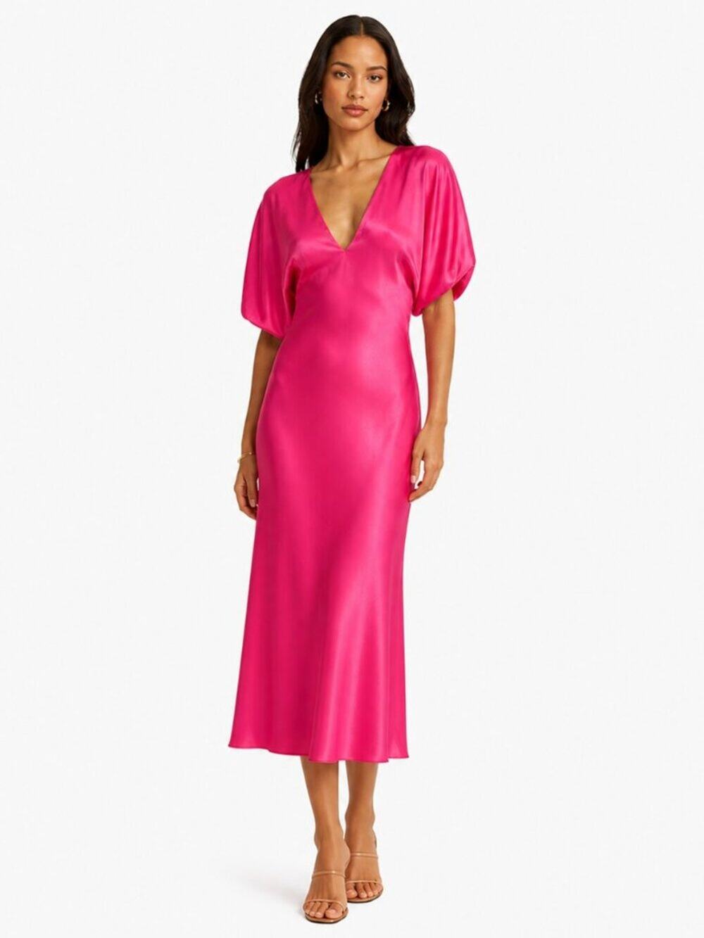 Nation LTD Lily Rose Dress Hot Pink Satin Maxi XS Bias Cut NWT w/ Flaw